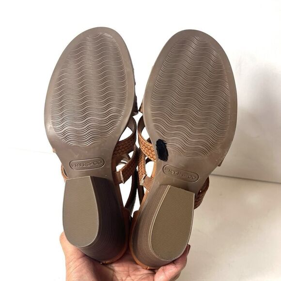 Frye and Co Womens 9M Strappy Brown Faux Leather Heeled Zip Sandals Open Toe New - Picture 11 of 11